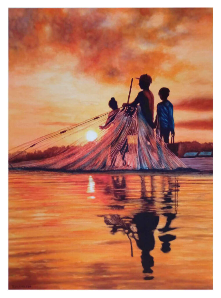 Mangingisda sa Bukang Liwayway (21 x 29 inches)